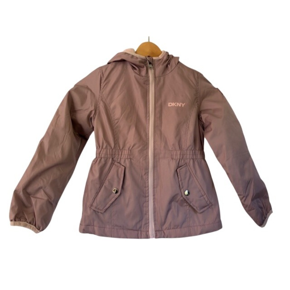 DKNY Girls Pink Fleece Lined Hooded Windbreaker Jacket Size 6X